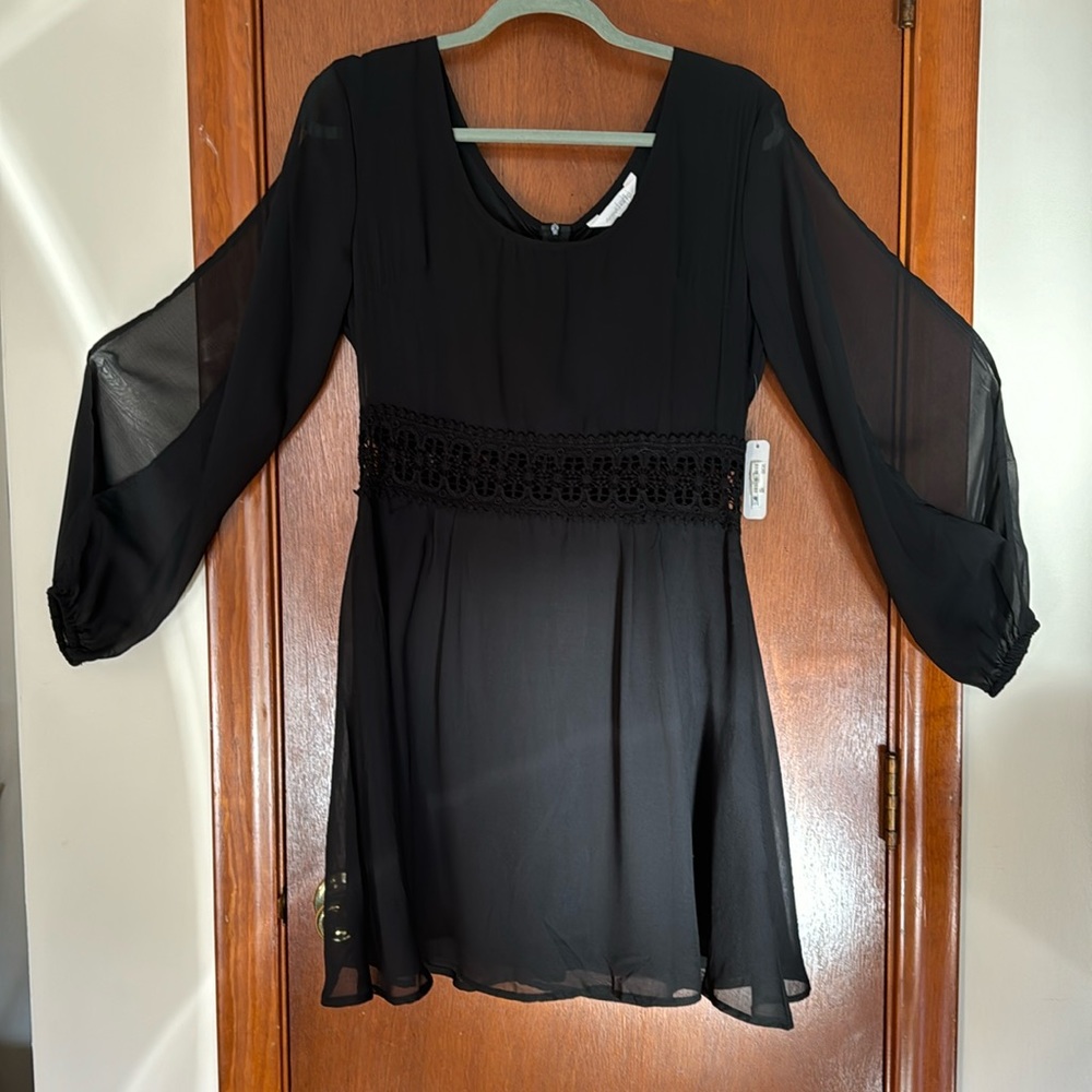 Little Black Dress with Open Top Sleeves